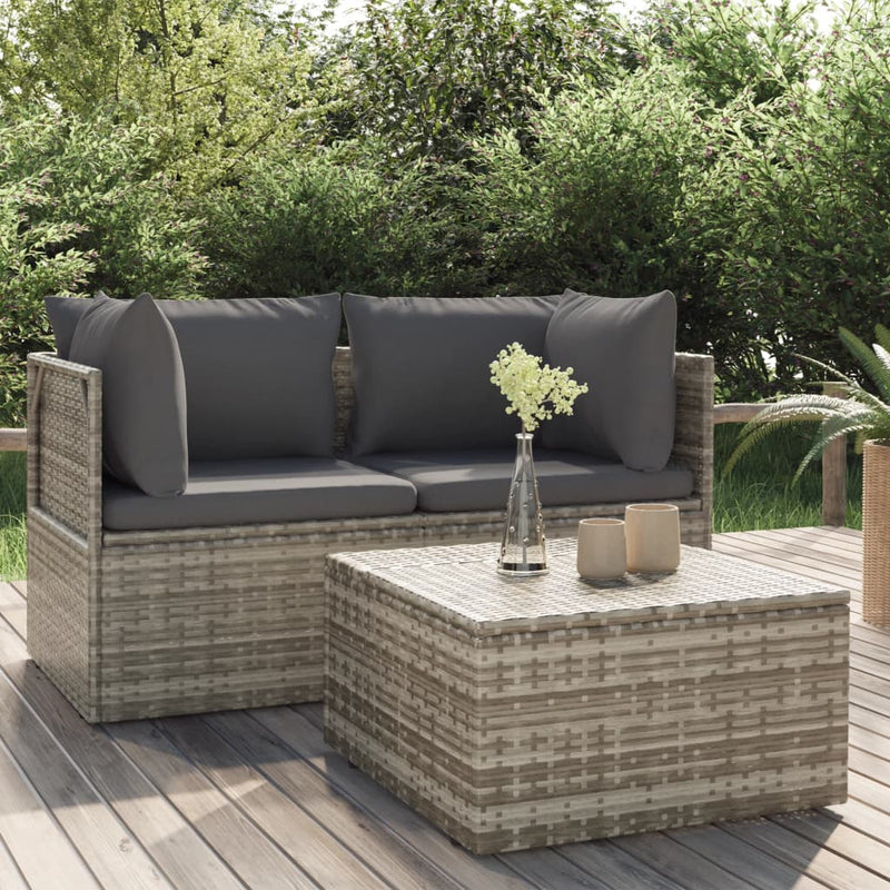 3-delige Loungeset met kussens poly rattan grijs MeubelReus