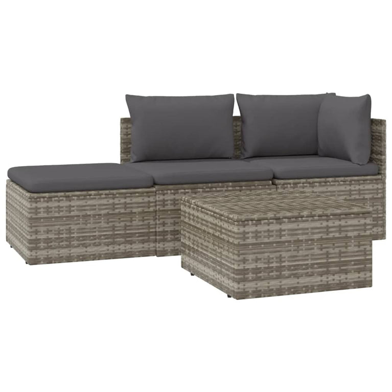 4-delige Loungeset met kussens poly rattan grijs MeubelReus