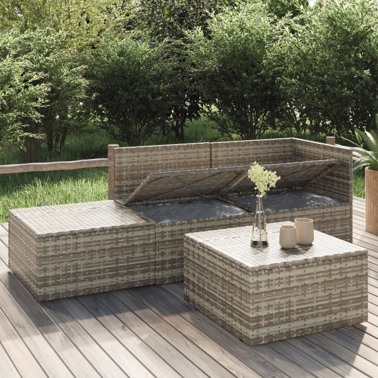 4-delige Loungeset met kussens poly rattan grijs MeubelReus