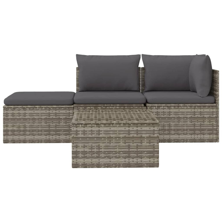 4-delige Loungeset met kussens poly rattan grijs MeubelReus