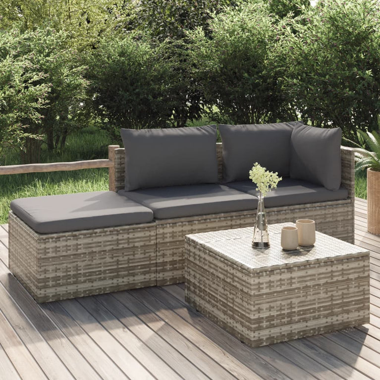 4-delige Loungeset met kussens poly rattan grijs MeubelReus