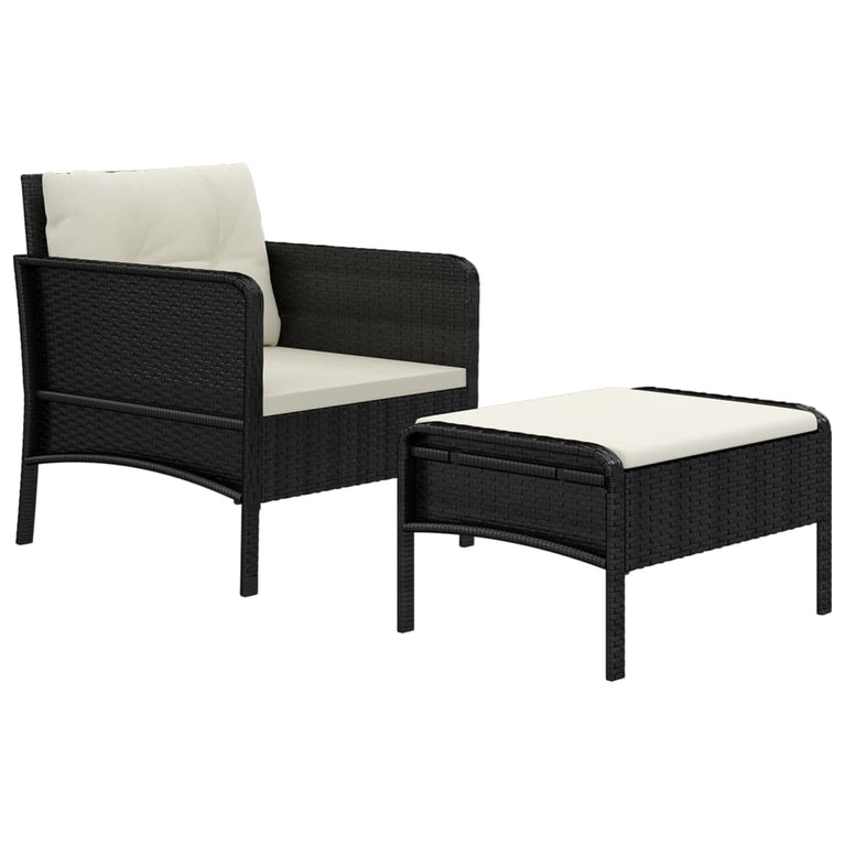 2-delige Loungeset met kussens poly rattan zwart MeubelReus