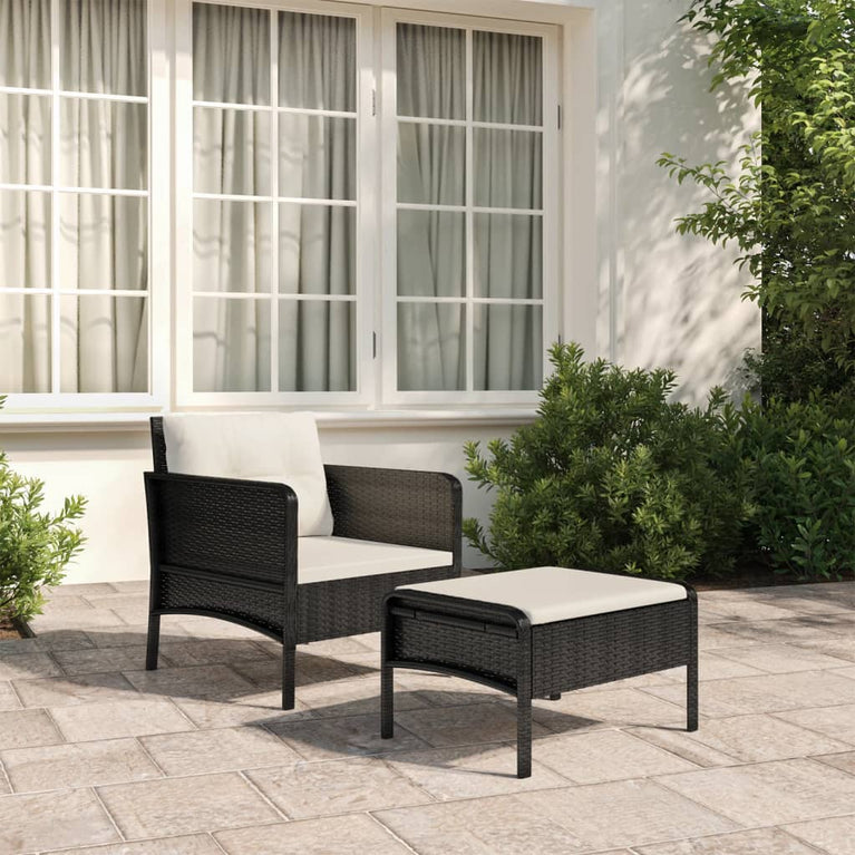 2-delige Loungeset met kussens poly rattan zwart MeubelReus