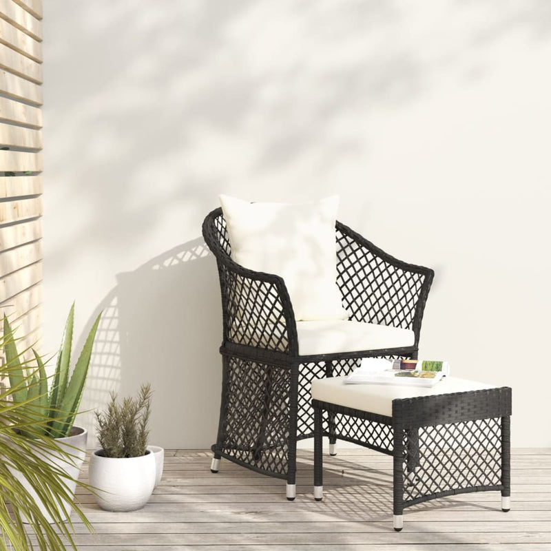 2-delige Loungeset met kussens poly rattan zwart MeubelReus