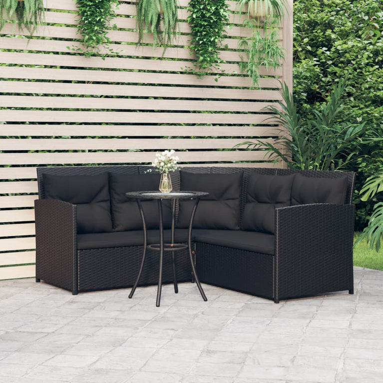 2-delige Loungeset met kussens L-vormig poly rattan zwart MeubelReus