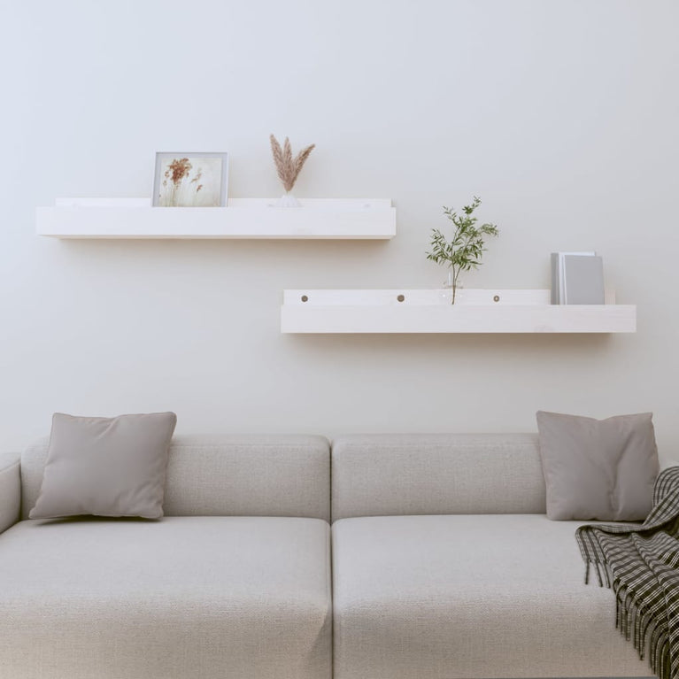 Wandschappen 2 st 80x12x9 cm massief grenenhout wit MeubelReus