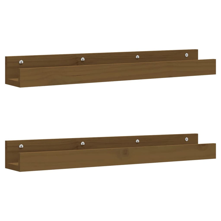 Wandschappen 2 st 80x12x9 cm massief grenenhout honingbruin MeubelReus