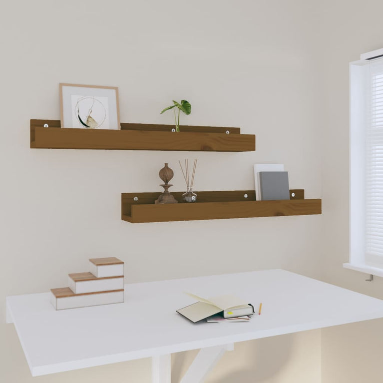 Wandschappen 2 st 80x12x9 cm massief grenenhout honingbruin MeubelReus