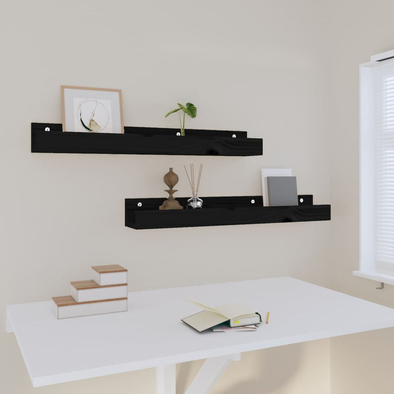 Wandschappen 2 st 80x12x9 cm massief grenenhout zwart MeubelReus