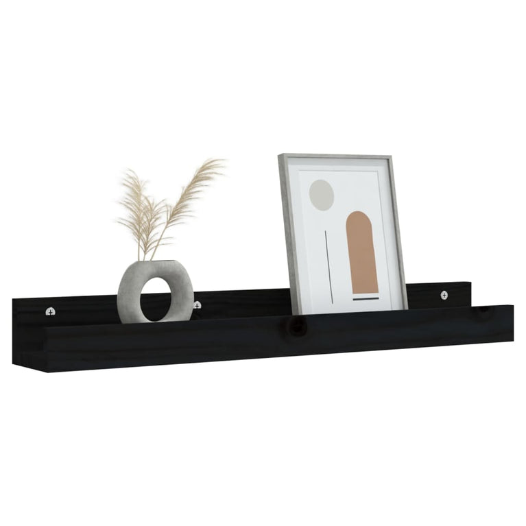 Wandschappen 2 st 80x12x9 cm massief grenenhout zwart MeubelReus