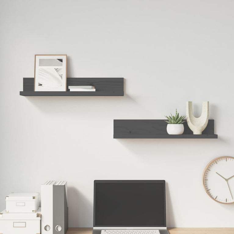 Wandkasten 2 st 50x11x9 cm massief grenenhout grijs MeubelReus