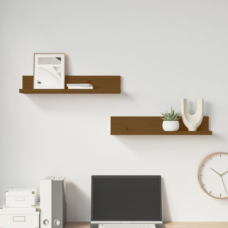 Wandkasten 2 st 50x11x9 cm massief grenenhout honingbruin MeubelReus