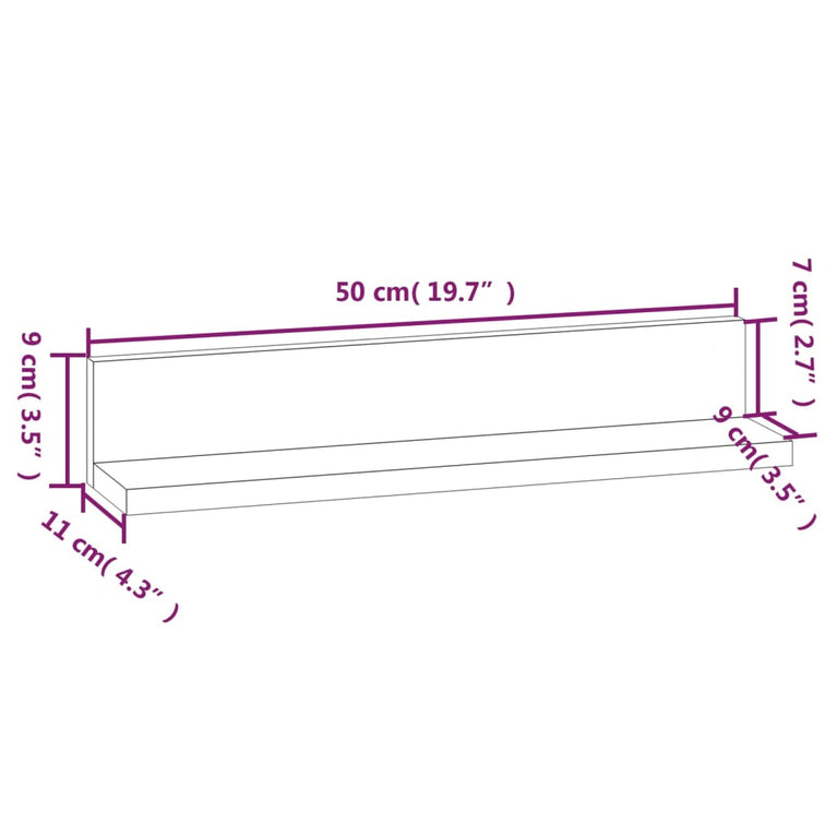 Wandkasten 2 st 50x11x9 cm massief grenenhout zwart MeubelReus