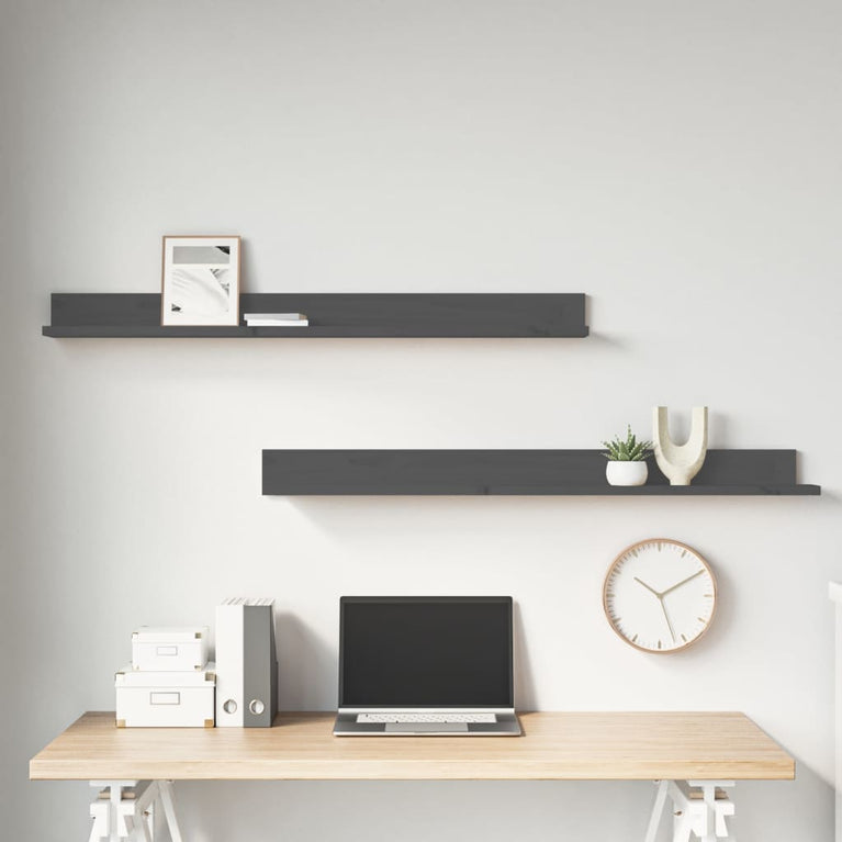 Wandkasten 2 st 110x11x9 cm massief grenenhout grijs MeubelReus