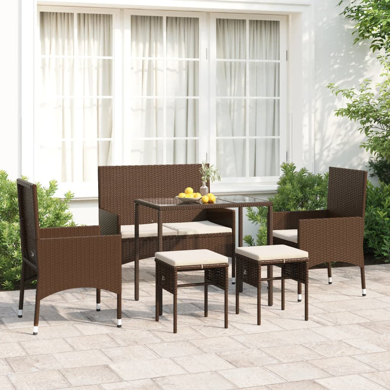 6-delige Loungeset met kussens poly rattan bruin MeubelReus
