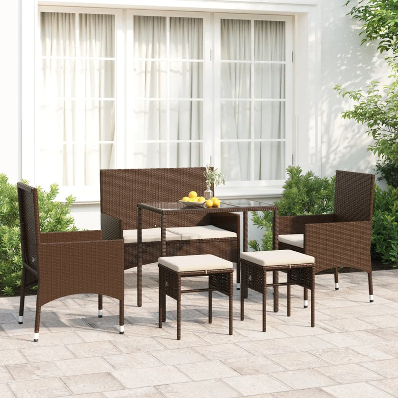 6-delige Loungeset met kussens poly rattan bruin MeubelReus