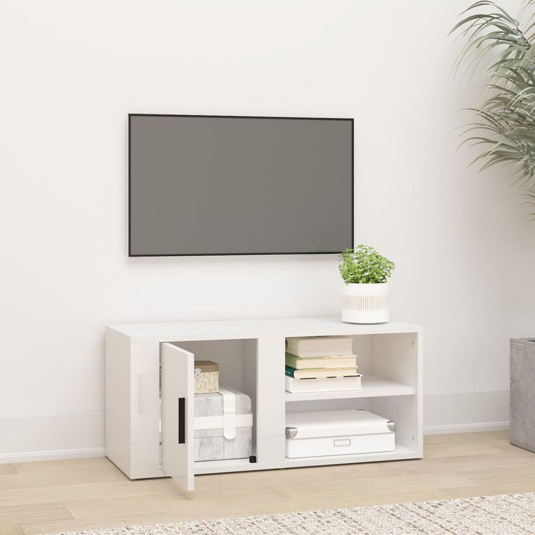 Tv-meubel 80x31,5x36 cm bewerkt hout hoogglans wit MeubelReus