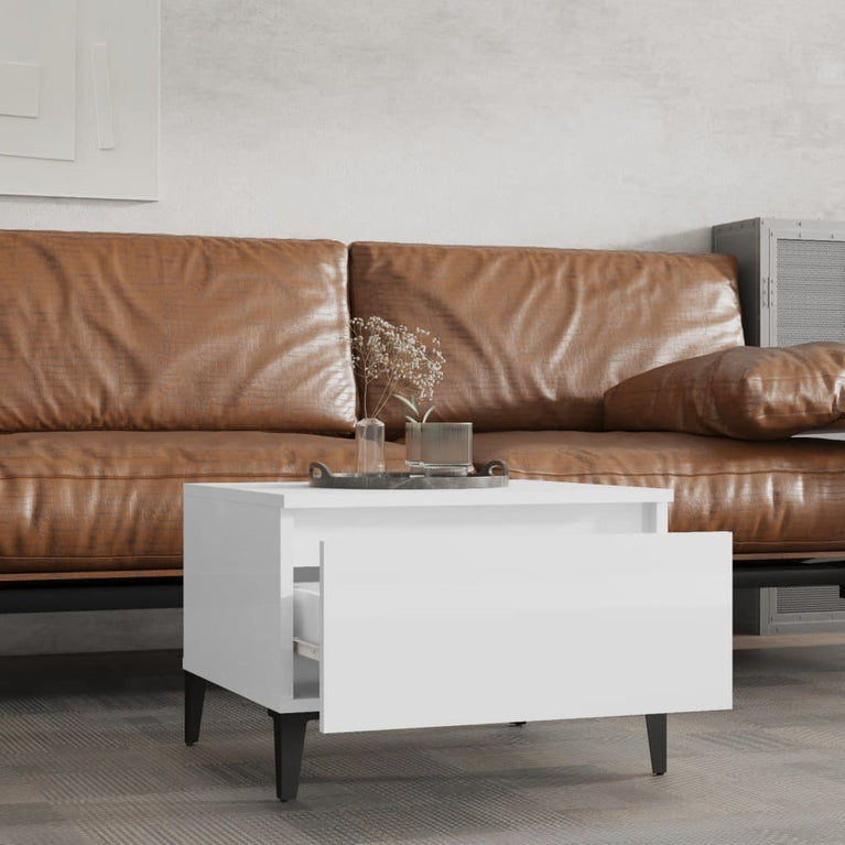 Bijzettafels 2 st 50x46x35 cm bewerkt hout hoogglans wit