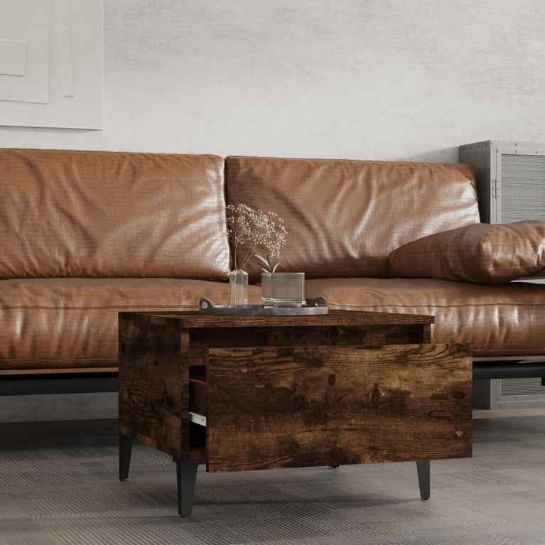 Bijzettafel 50x46x35 cm bewerkt hout gerookt eikenkleurig MeubelReus
