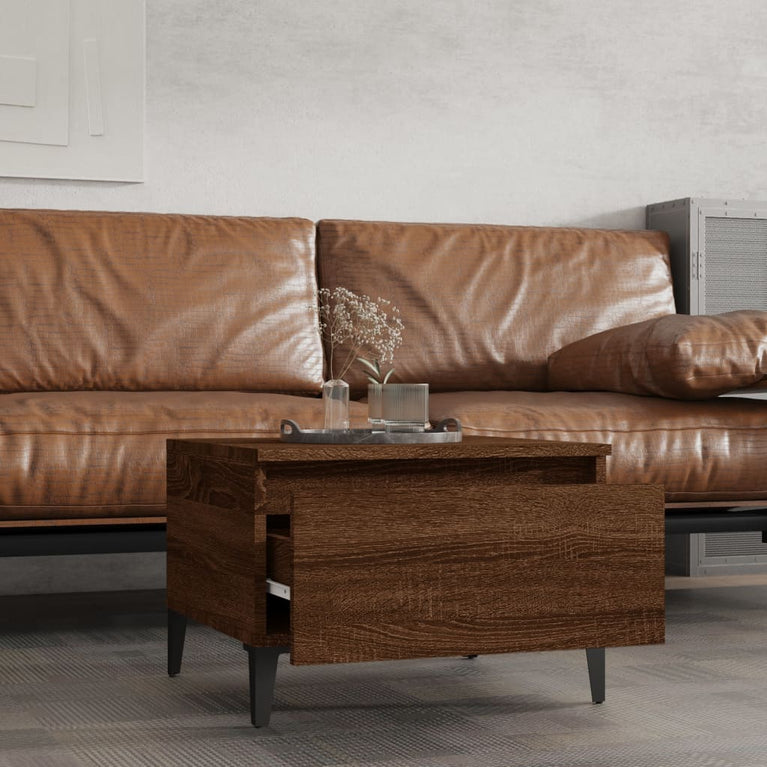 Bijzettafel 50x46x35 cm bewerkt hout bruin eikenkleur MeubelReus