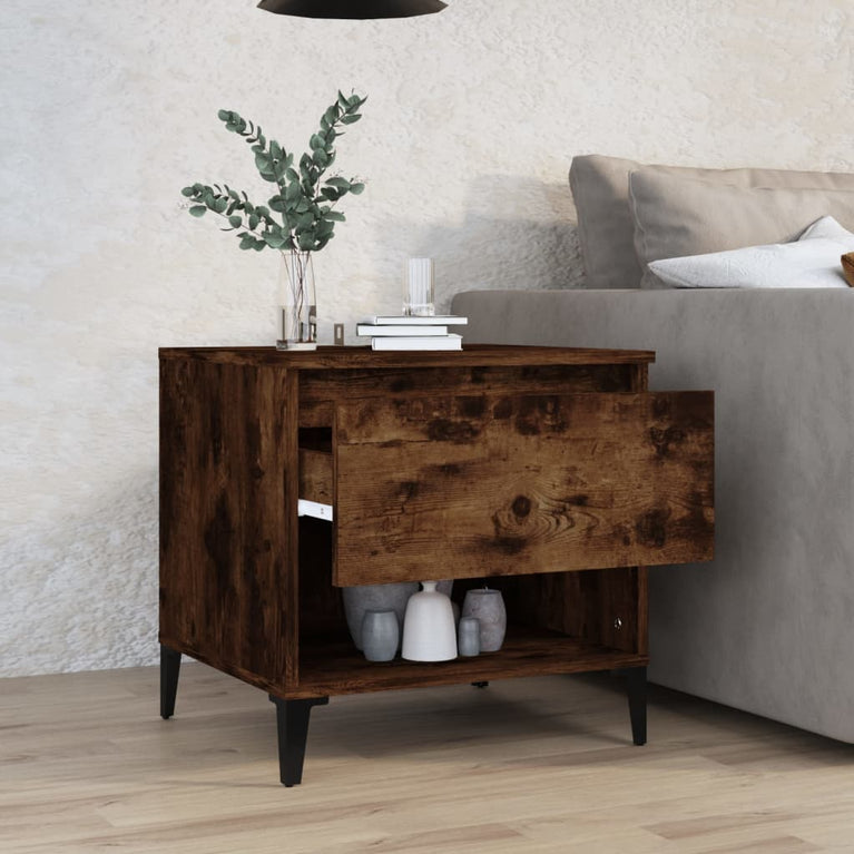 Bijzettafel 50x46x50 cm bewerkt hout gerookt eikenkleurig MeubelReus