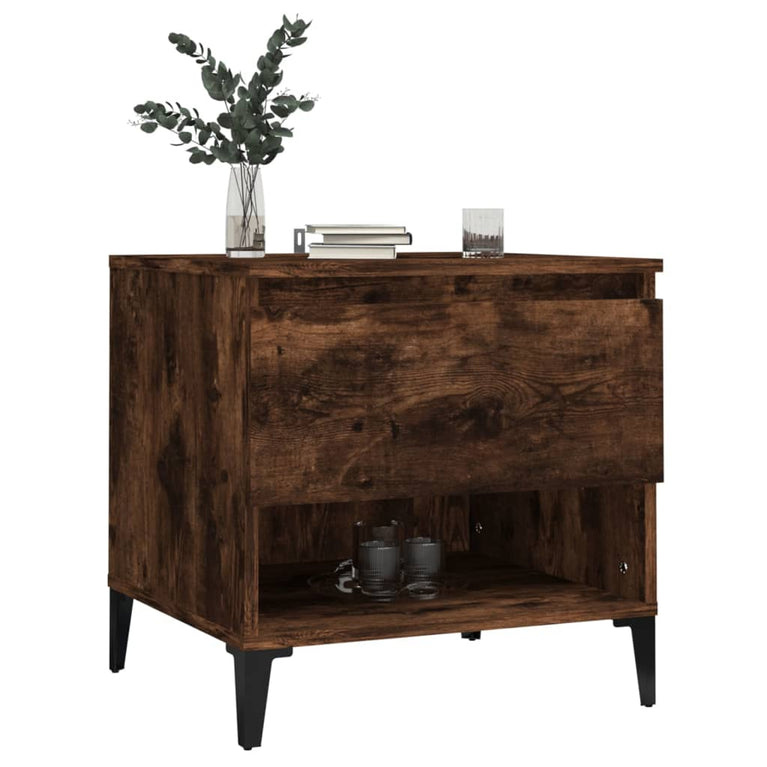 Bijzettafel 50x46x50 cm bewerkt hout gerookt eikenkleurig MeubelReus