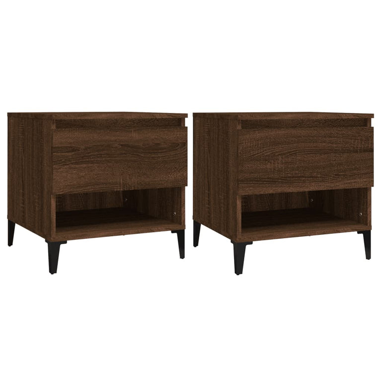 Bijzettafels 2 st 50x46x50 cm bewerkt hout bruin eikenkleur MeubelReus