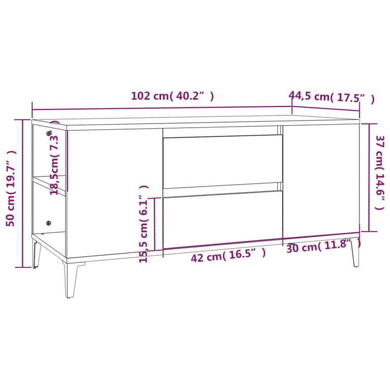 Tv-meubel 102x44,5x50 cm bewerkt hout bruin eikenkleur MeubelReus
