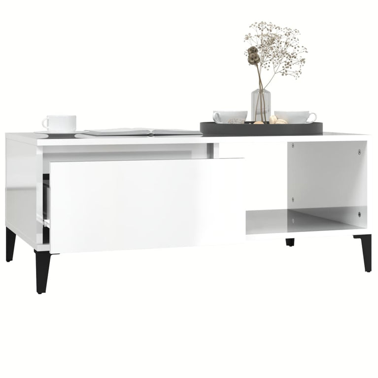 Salontafel 90x50x36,5 cm bewerkt hout hoogglans wit MeubelReus