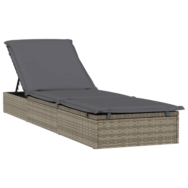 Ligbed met kussen 201x55x62 cm poly rattan grijs MeubelReus