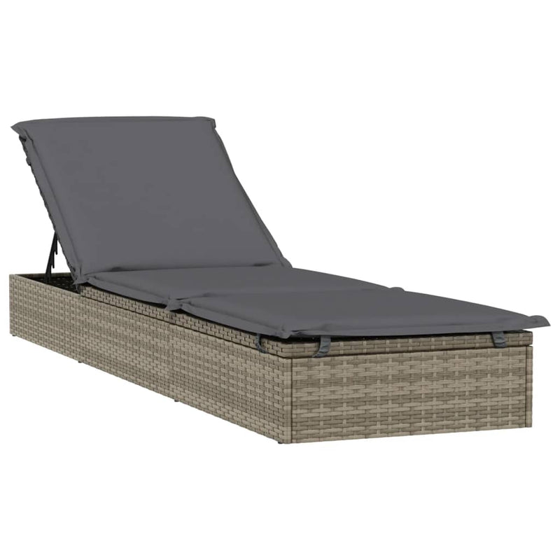 Ligbed met kussen 201x55x62 cm poly rattan grijs MeubelReus