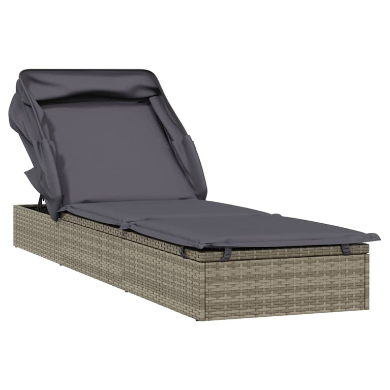 Ligbed met inklapbaar dak 213x63x97 cm poly rattan grijs MeubelReus