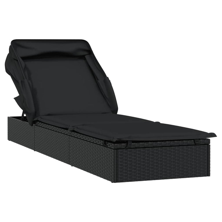 Ligbed met inklapbaar dak 213x63x97 cm poly rattan zwart MeubelReus