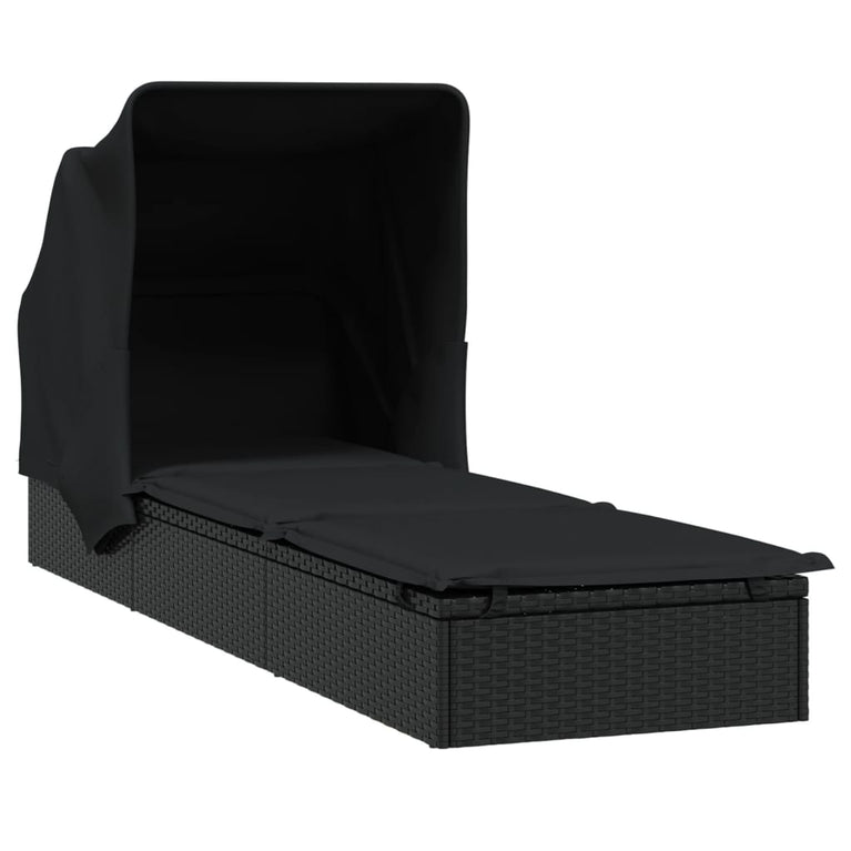 Ligbed met inklapbaar dak 213x63x97 cm poly rattan zwart MeubelReus