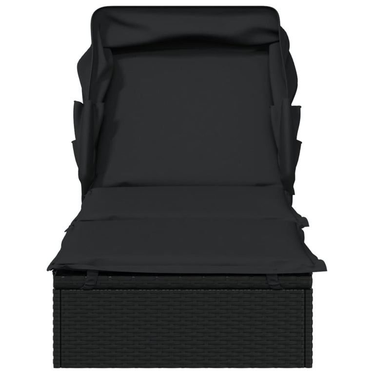 Ligbed met inklapbaar dak 213x63x97 cm poly rattan zwart MeubelReus