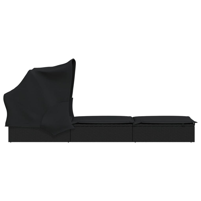 Ligbed met inklapbaar dak 213x63x97 cm poly rattan zwart MeubelReus