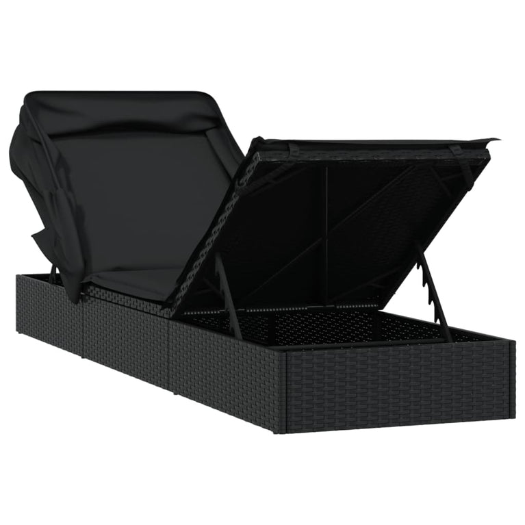 Ligbed met inklapbaar dak 213x63x97 cm poly rattan zwart MeubelReus
