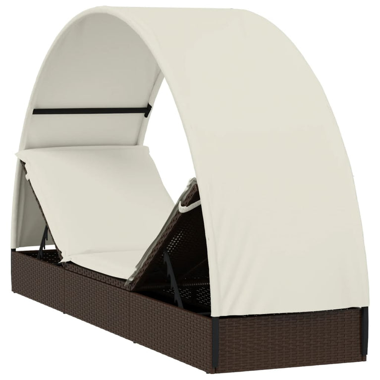 Ligbed met rond dak 211x57x140 cm poly rattan bruin MeubelReus