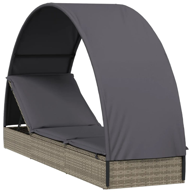 Ligbed met rond dak 211x57x140 cm poly rattan grijs MeubelReus