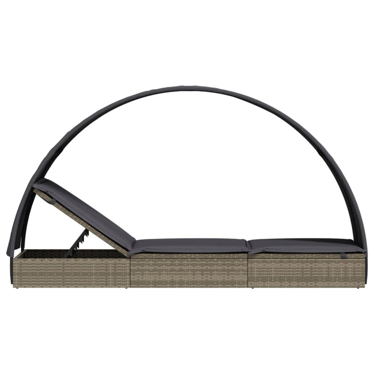 Ligbed met rond dak 211x57x140 cm poly rattan grijs MeubelReus