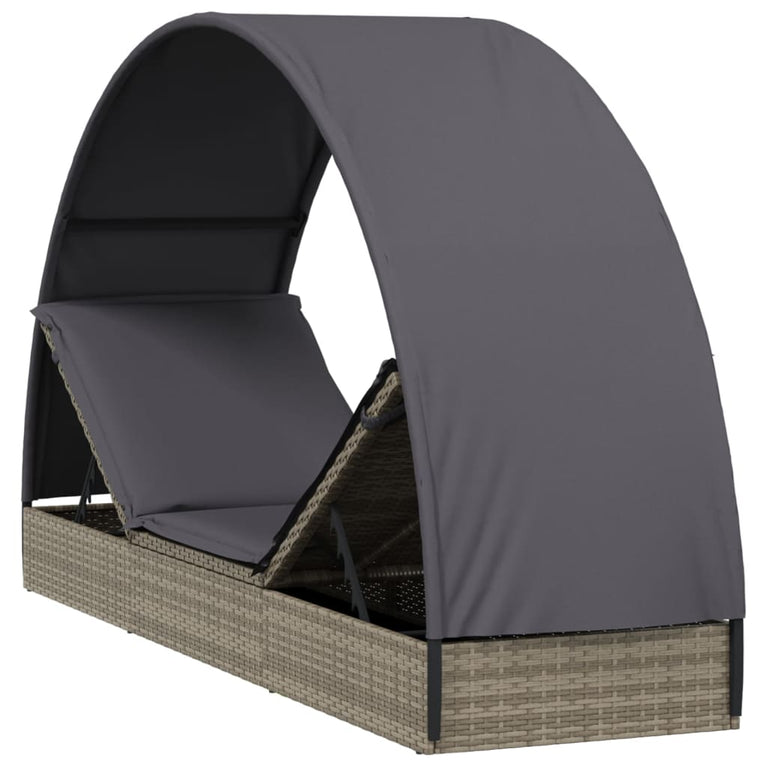 Ligbed met rond dak 211x57x140 cm poly rattan grijs MeubelReus