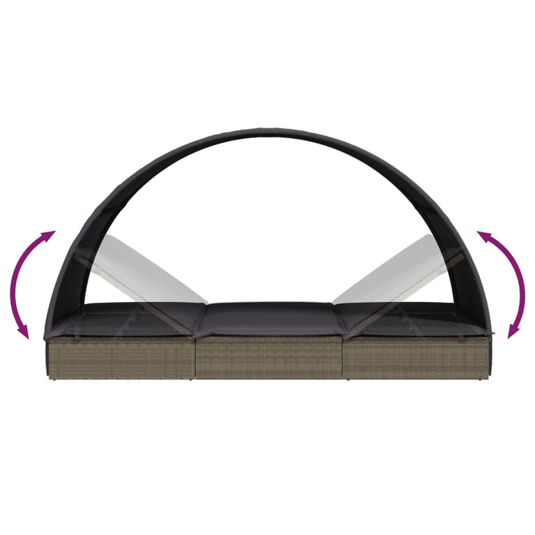 Ligbed met rond dak 211x57x140 cm poly rattan grijs MeubelReus