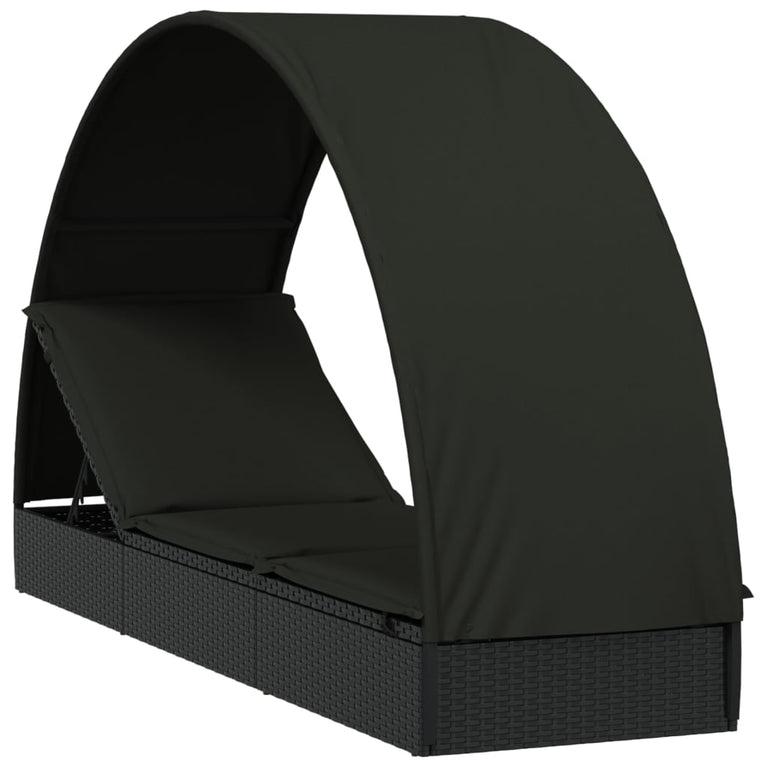 Ligbed met rond dak 211x57x140 cm poly rattan zwart MeubelReus