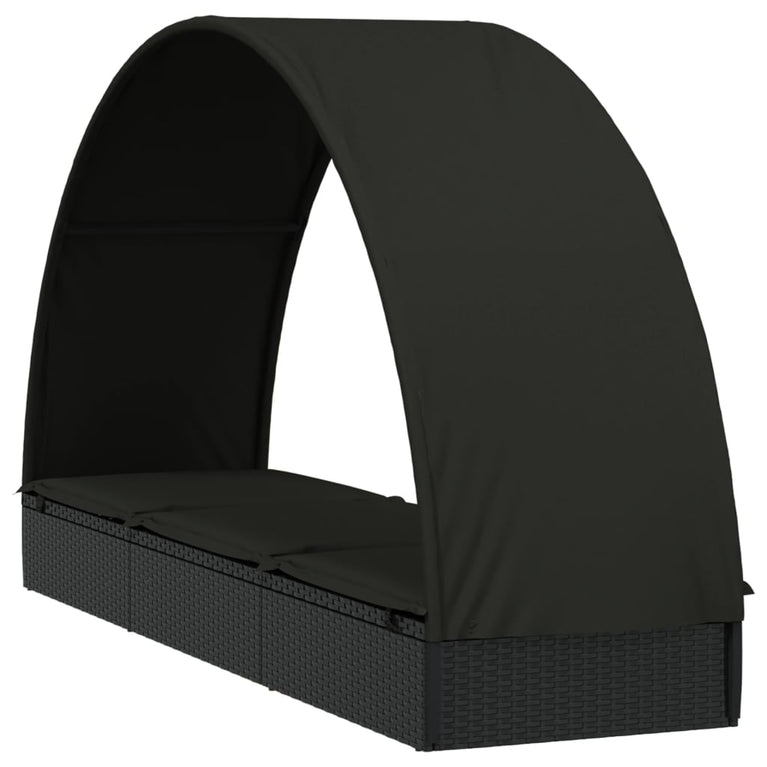 Ligbed met rond dak 211x57x140 cm poly rattan zwart MeubelReus