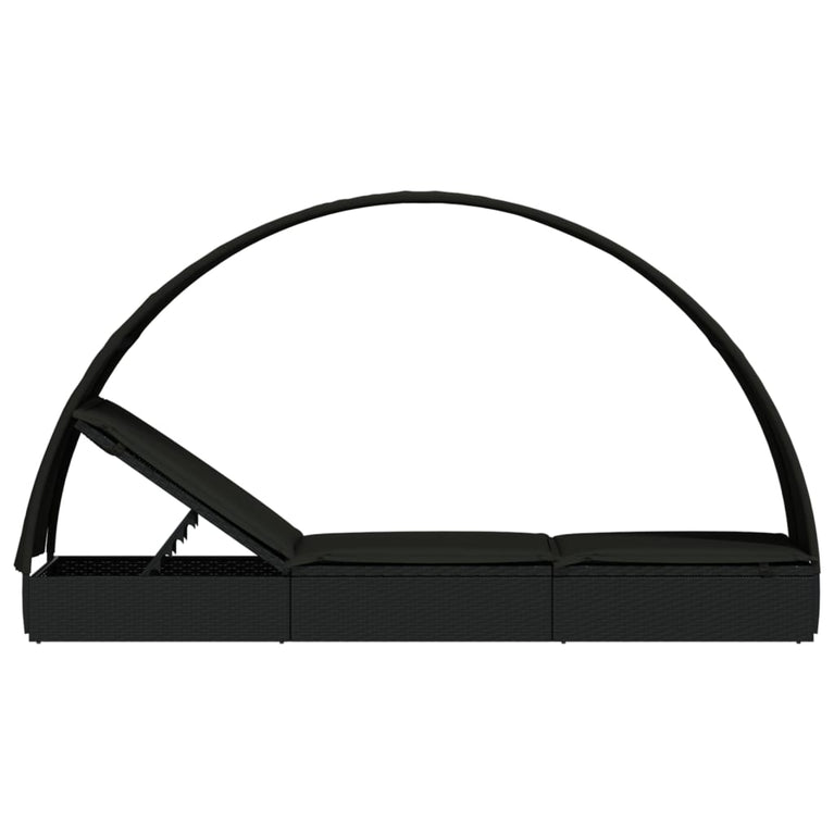 Ligbed met rond dak 211x57x140 cm poly rattan zwart MeubelReus
