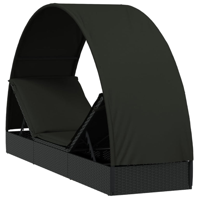 Ligbed met rond dak 211x57x140 cm poly rattan zwart MeubelReus