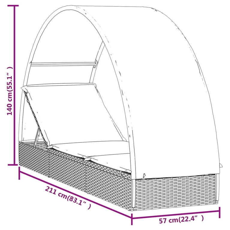 Ligbed met rond dak 211x57x140 cm poly rattan zwart MeubelReus