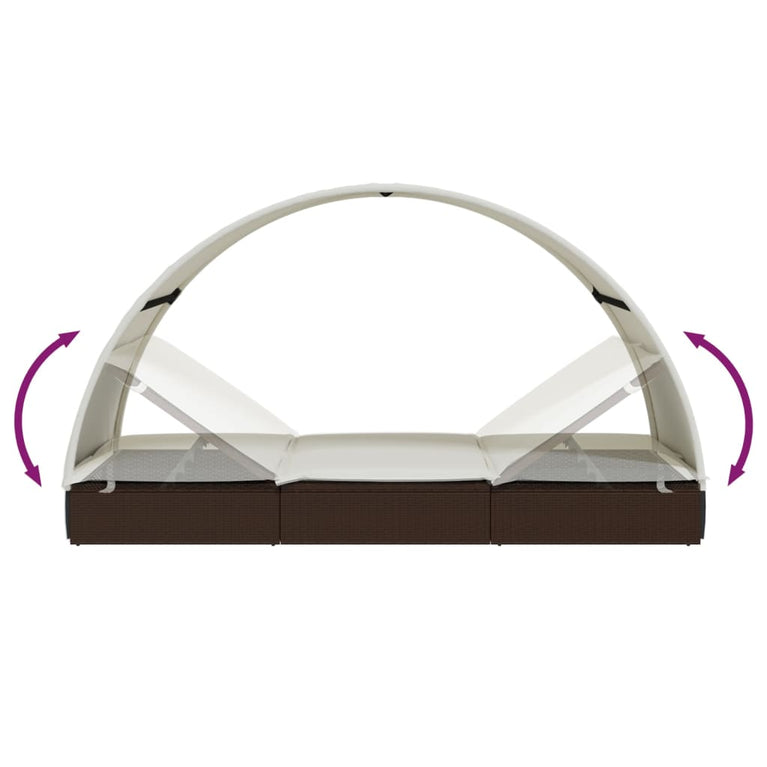 Ligbed 2-persoons met rond dak 211x112x140 cm poly rattan bruin MeubelReus