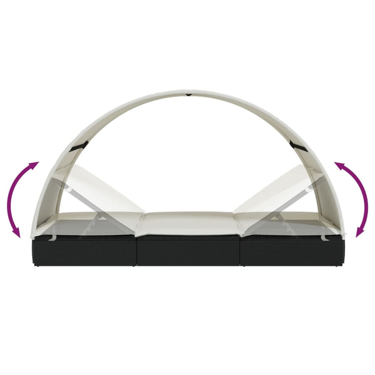 Ligbed 2-persoons met rond dak 211x112x140 cm poly rattan zwart MeubelReus