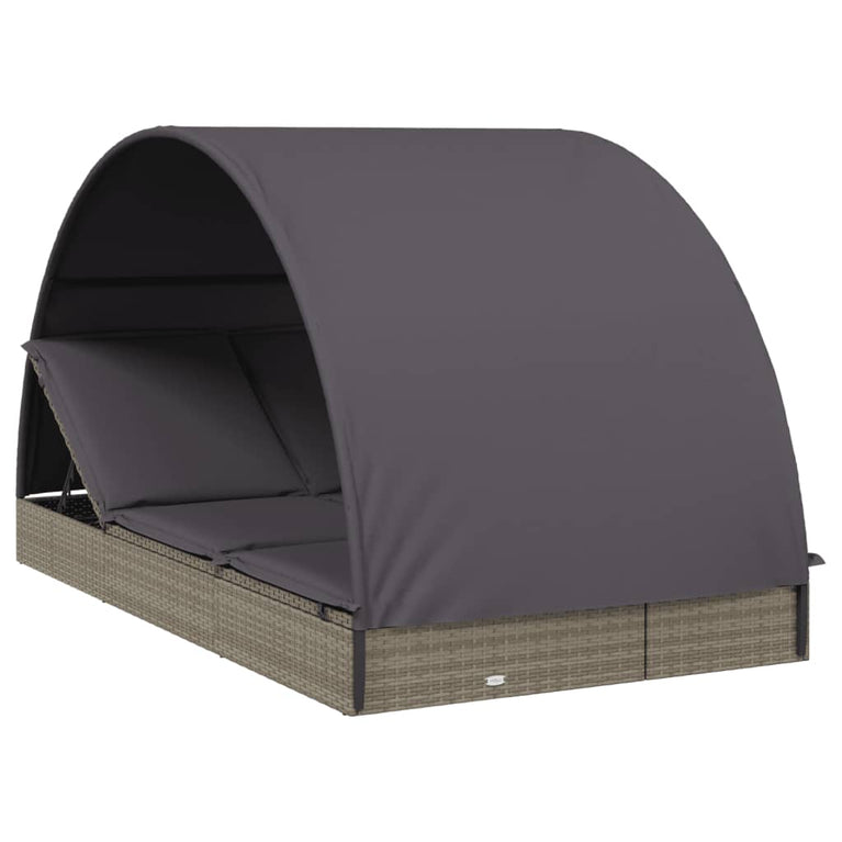 Ligbed 2-persoons met rond dak 211x112x140 cm poly rattan grijs MeubelReus